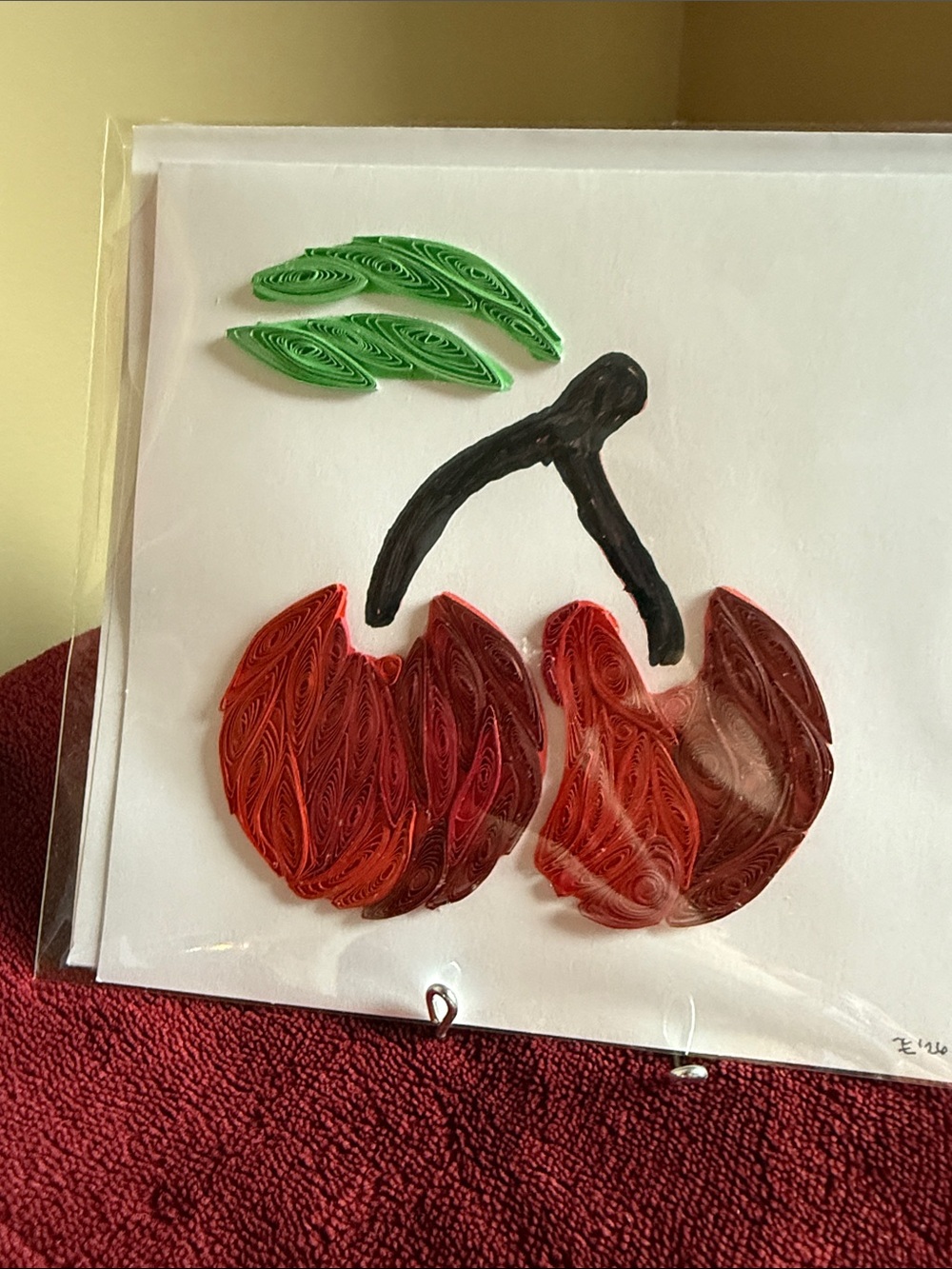 Handcrafted Red Cherry Quilling Wall Art